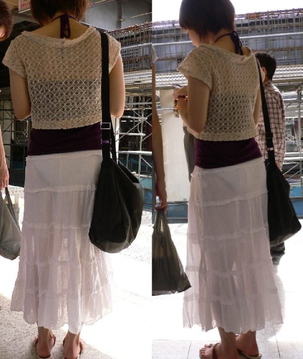 【エロ画像】目の前にいた素人女性たちの尻を見たら、パンツが透けちゃってた