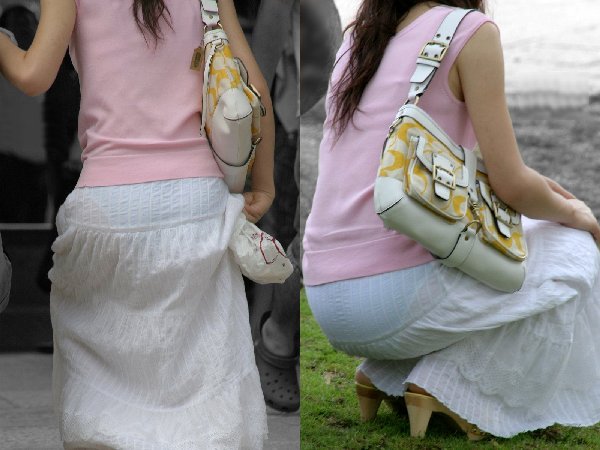 【エロ画像】目の前にいた素人女性たちの尻を見たら、パンツが透けちゃってた