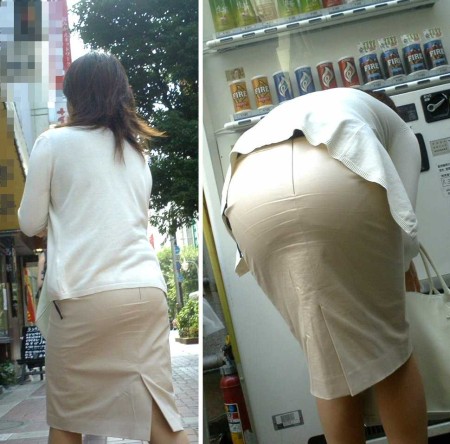 【エロ画像】前の素人女性を見たら、お尻から透けパン